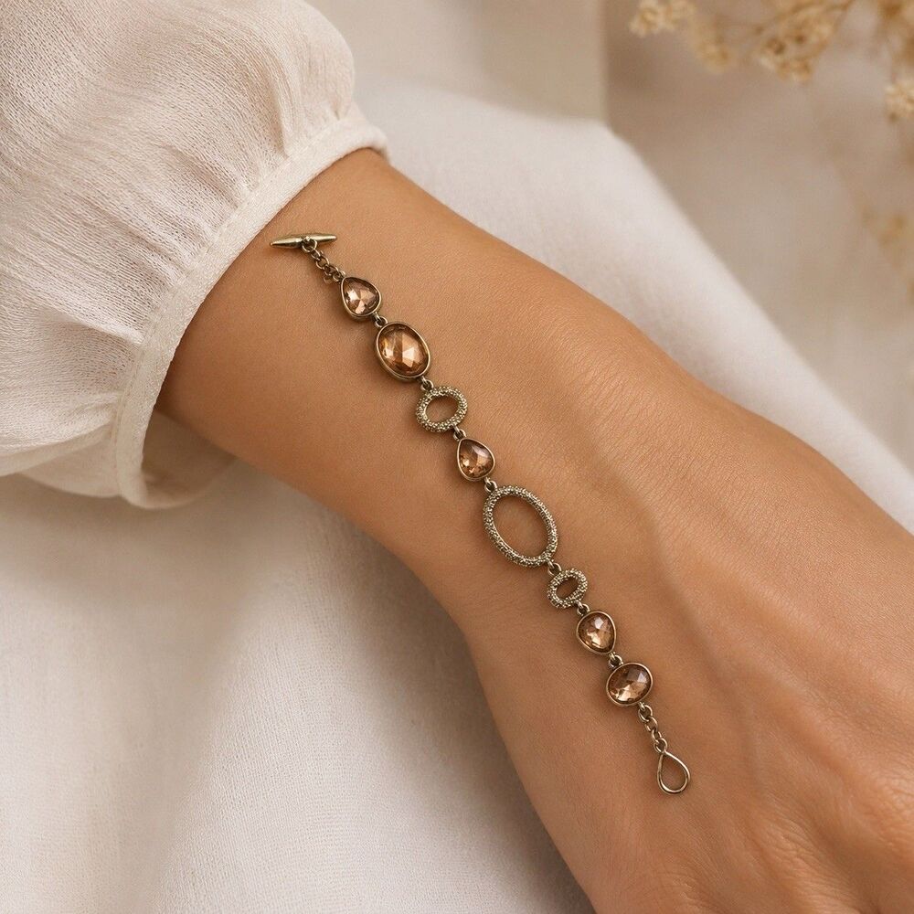 Laundry by Shelli Segal Gold Tone  with Peach Pink Gemstone Braclet